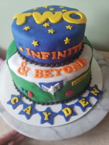 Toy Story Buzz Lightyear Birthday Cake Blue Green and Yellow 2-tier